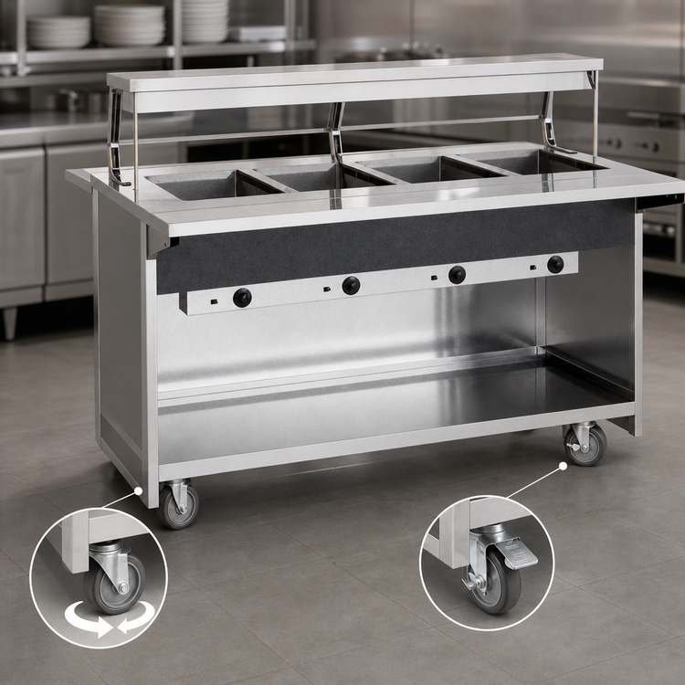 Product image #4 for Atlas Metal BLH-5 Mobile Electric 5-Well Hot Food Serving Counter with Open Base