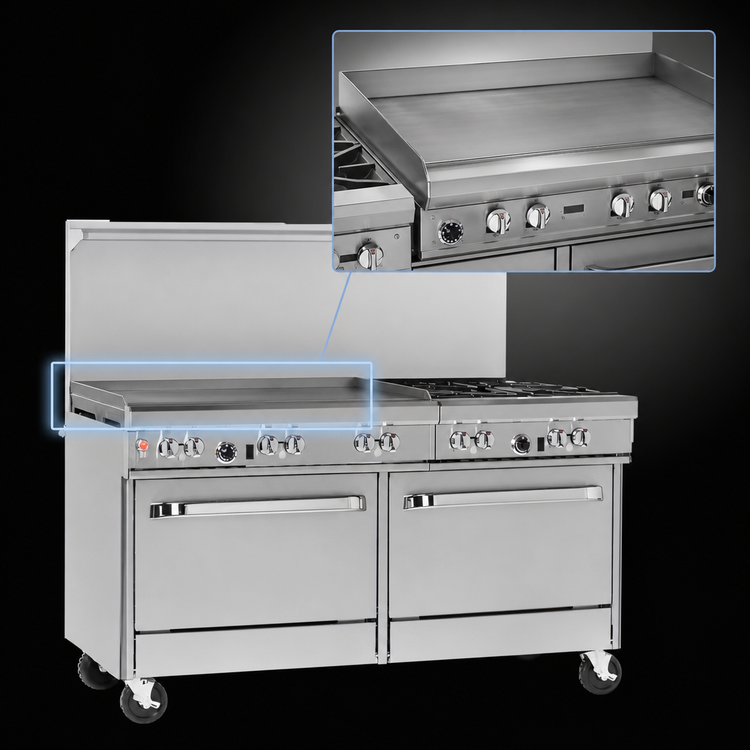 Product image #4 for Southbend Ultimate 60-Inch Gas Restaurant Range with 4 Non-Clog Burners, 36-Inch Thermostatic Griddle, and 2 Cabinets