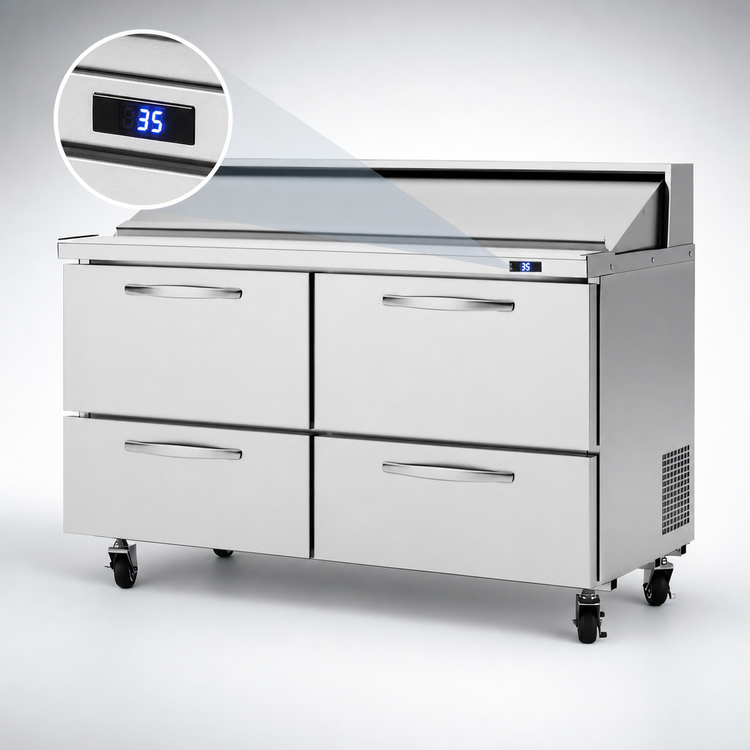 Product image #4 for Turbo Air PRO Series 60-Inch Two-Section Sandwich/Salad Prep Table with 4 Drawers, Rear-Mount Self-Contained Refrigeration, 16 Cu. Ft.