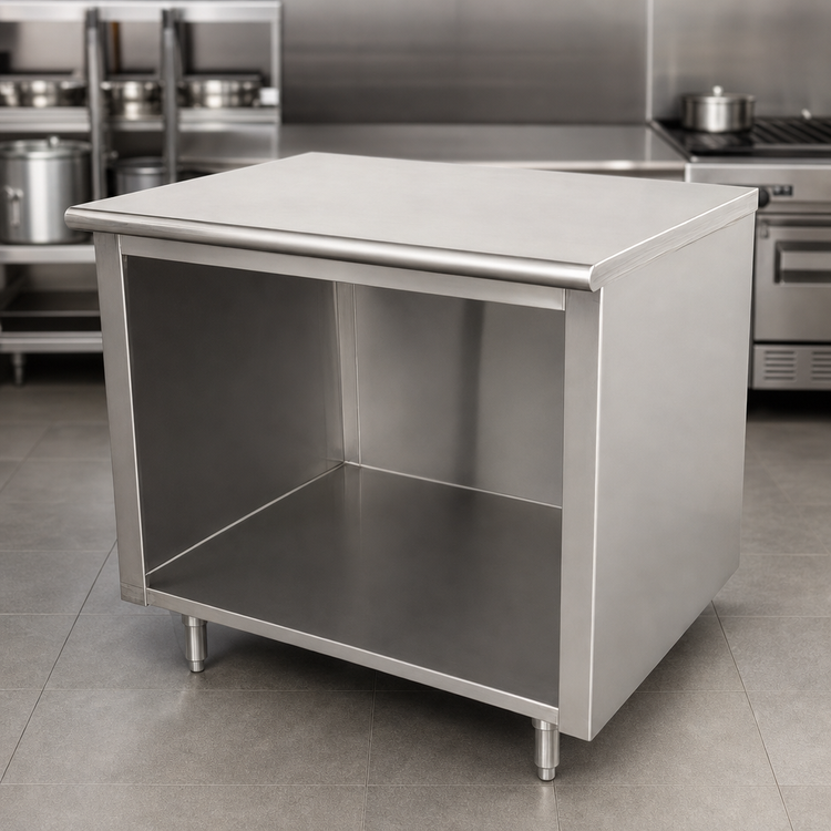 Product image #4 for Advance Tabco 84-Inch x 30-Inch Open Front Cabinet Base Work Table with 14 Gauge 304 Stainless Steel Top