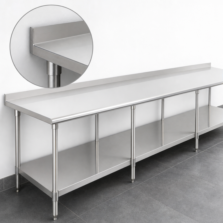 Product image #4 for Spec-Master 108-Inch x 30-Inch Stainless Steel Work Table with Undershelf and Rear Up-Turn