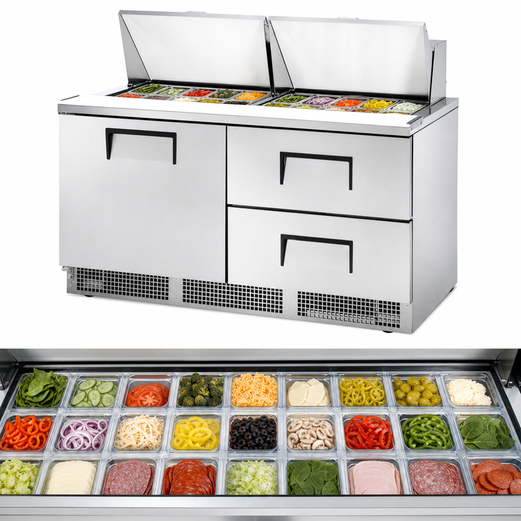 Product image #4 for True 64-Inch Two-Section Sandwich/Salad Prep Table with 1 Door and 2 Drawers