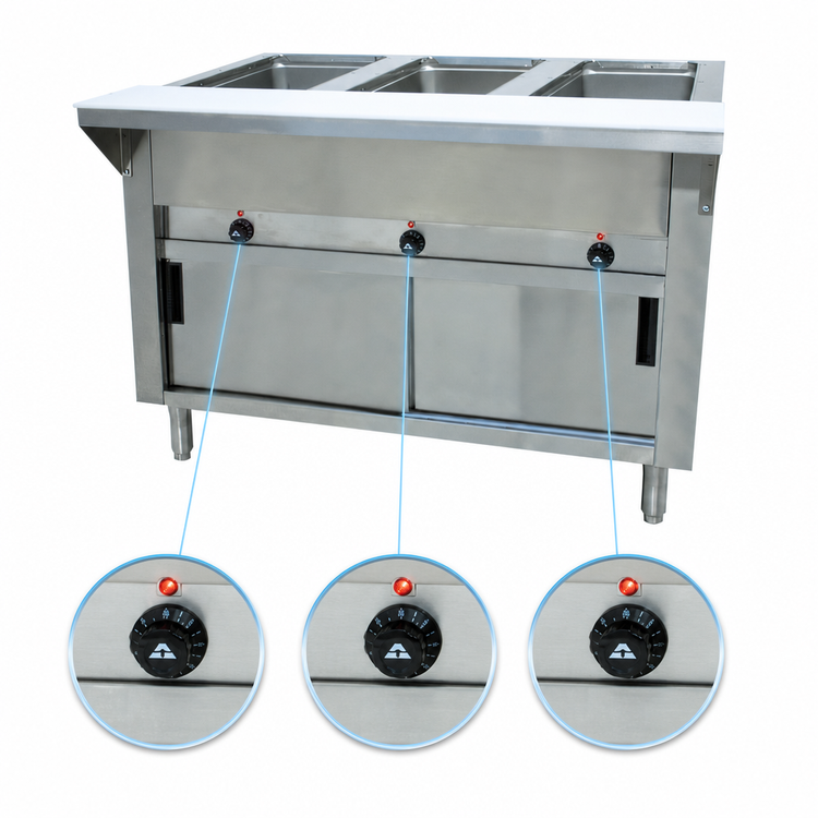 Product image #4 for Advance Tabco Triumph (Supreme) 47-1/8 Inch Electric Hot Food Table with 3 Sealed Wells, Enclosed Base, and Cutting Board