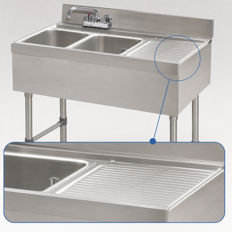 Product image #4 for Advance Tabco Underbar Basics 48-Inch 2-Compartment Stainless Steel Bar Sink with Right Drainboard and Deck Faucet