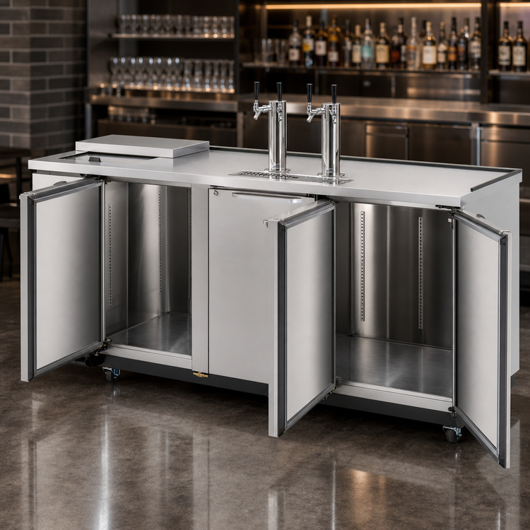 Product image #4 for Turbo Air Super Deluxe Club Top Direct Draw Beer Dispenser, 4 Half-Barrel Capacity, 3 Swing Doors, Stainless Steel