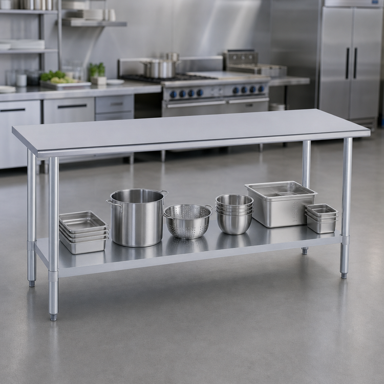 Product image #4 for 108-Inch Stainless Steel Work Table with Undershelf, No Backsplash