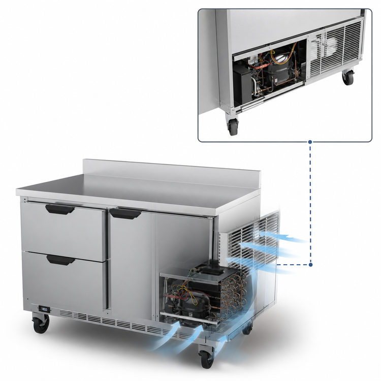 Product image #4 for Beverage-Air WTFD48AHC-2-FIP 48-Inch Two-Section Worktop Freezer with 2 Drawers and 1 Solid Door