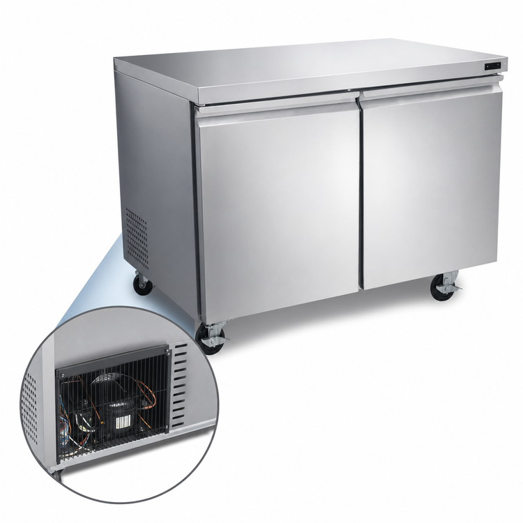 Product image #4 for Omcan USA 12 Cu. Ft. Two-Section Under Counter Reach-In Refrigerator