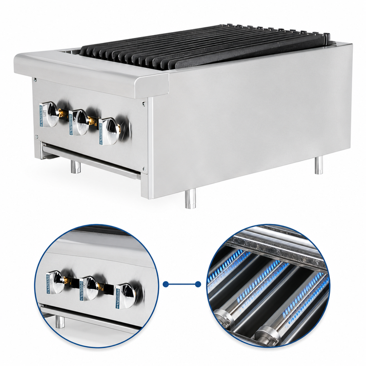 Product image #4 for Turbo Air Bake Tech Innovation TARB-18 Radiance 18-Inch Countertop Gas Charbroiler, 3 Burner, 45,000 BTU