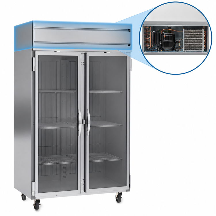 Product image #4 for Beverage Air Horizon Series Two-Section Glass Door Reach-In Refrigerator, 52-Inch Wide, Top-Mounted Self-Contained, 46.88 Cu. Ft.