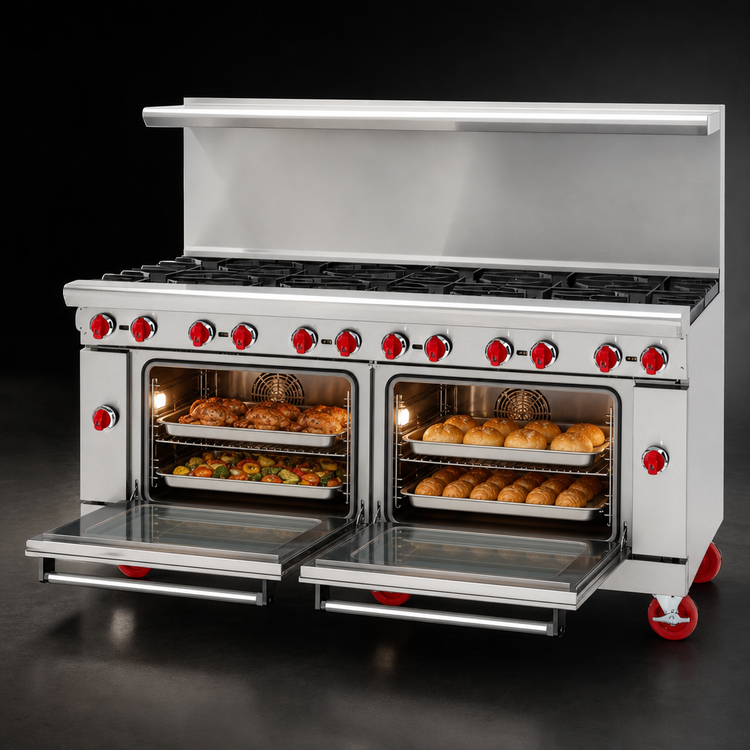Product image #4 for American Range AR-12-CC 72-Inch Stainless Steel Gas Restaurant Range with 12 Open Burners and 2 Convection Ovens