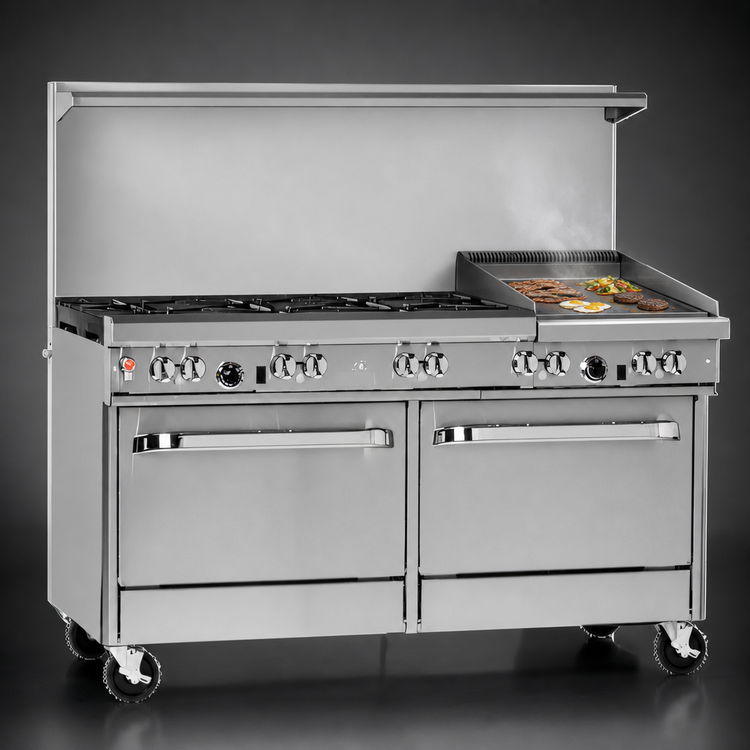 Product image #4 for Southbend Ultimate 60-Inch Commercial Gas Combination Range with 5 Burners, 24-Inch Griddle/Broiler, Standard Oven, and Cabinet Base