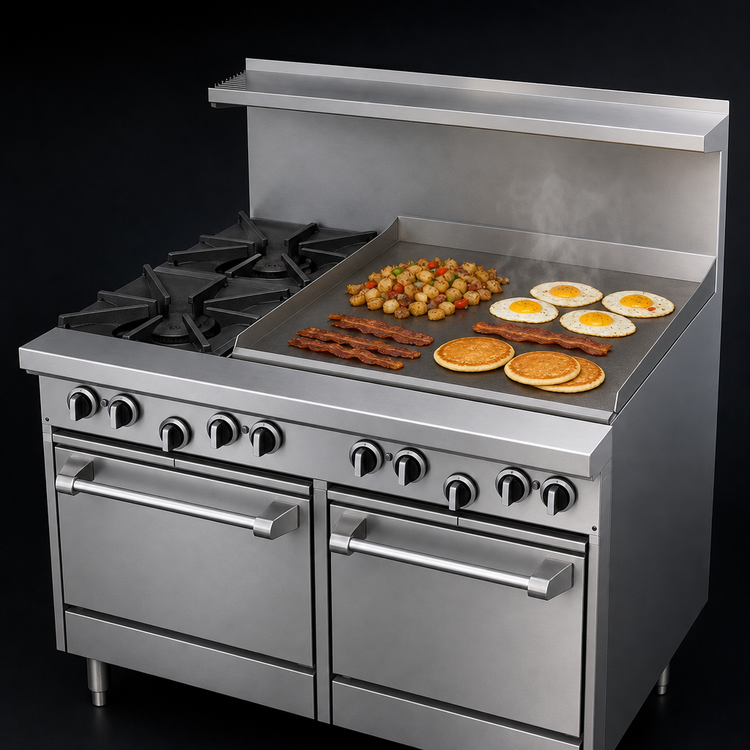 Product image #4 for US Range U-Series 48-Inch Gas Restaurant Range with 2 Open Burners, 36-Inch Griddle, and 2 Space-Saver Ovens