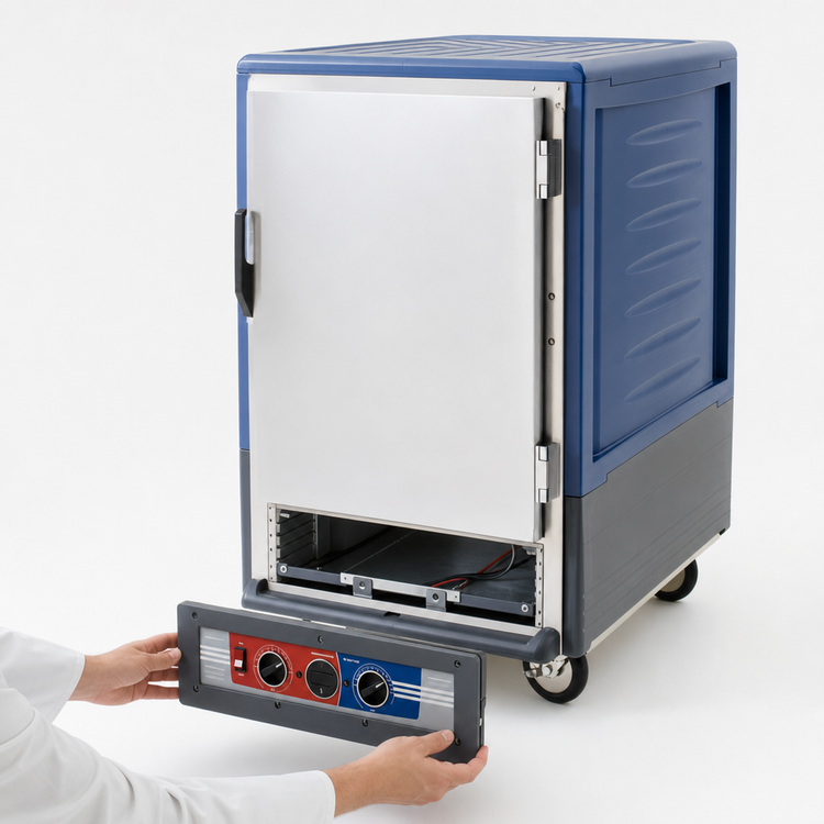 Product image #4 for Metro C5 Insulation Armour Blue Half-Height Heated Holding & Proofing Cabinet with Moisture Control, Solid Door, Lip Load Slides, 17-Pan Capacity