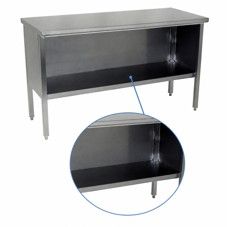 Product image #4 for John Boos 84-Inch x 30-Inch 14-Gauge Stainless Steel Open Front Enclosed Base Work Table with Undershelf