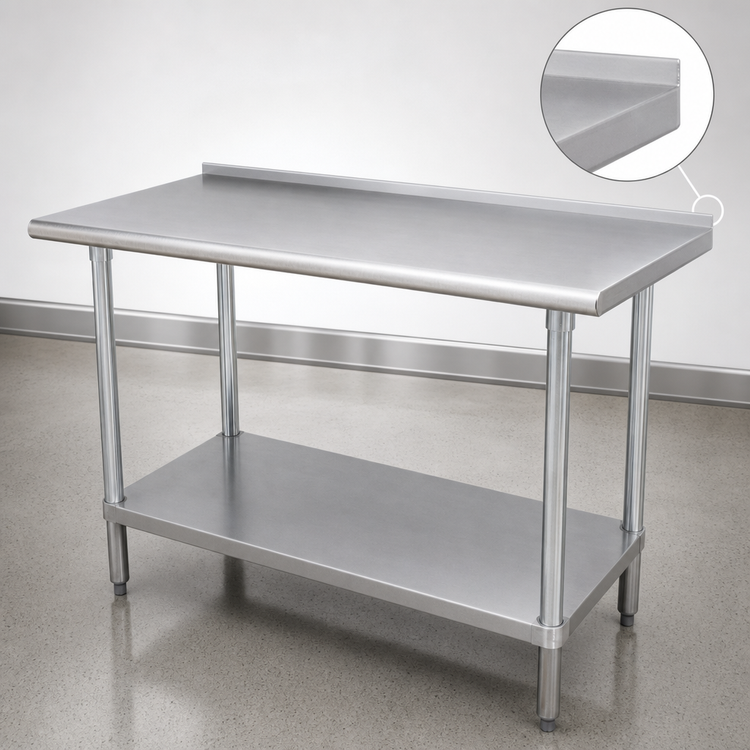 Product image #4 for Advance Tabco 108" x 24" Open Base 16-Gauge 430 Stainless Steel Work Table with Adjustable Undershelf and 1-1/2" Rear Up-Turn