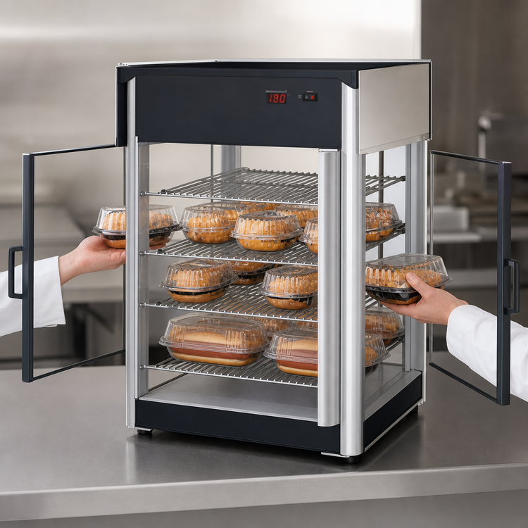 Product image #4 for Hatco Flav-R-Fresh® Pass-Thru Countertop Hot Food Holding & Display Cabinet, 2-Door, 4-Shelf, 1.39 kW