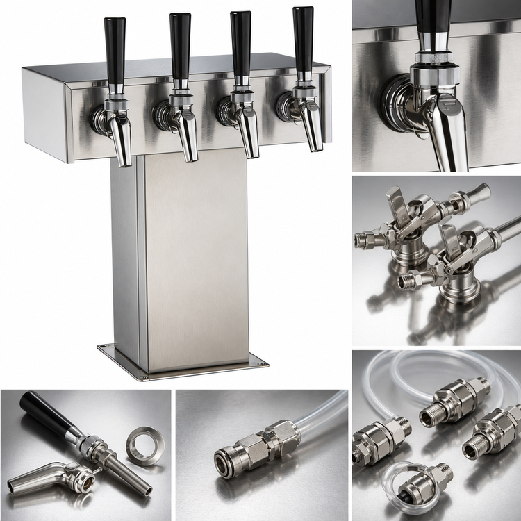 Product image #4 for Perlick Tee Tower Style 4-Faucet Wine Dispensing Kit for DZS36, Stainless Steel
