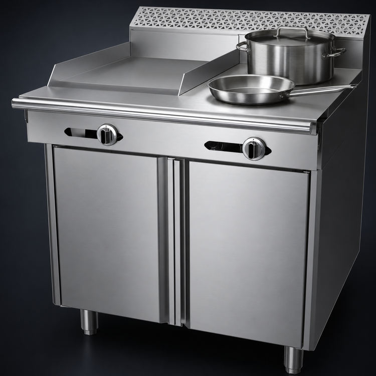 Product image #4 for Garland Cuisine Series Heavy Duty 36-Inch Gas Combination Top Range with 18-Inch Griddle, 18-Inch Hot Top, and Open Cabinet Base