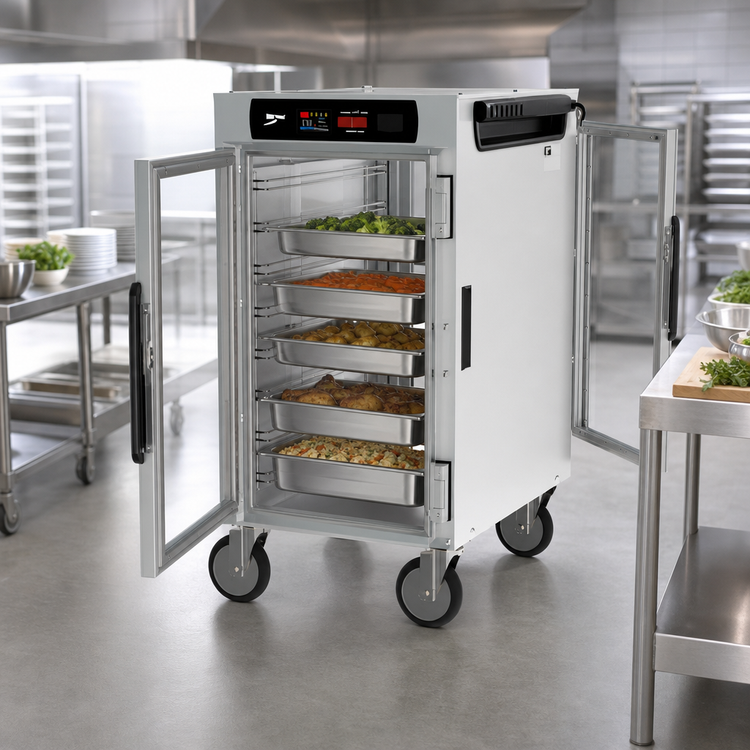 Product image #5 for Metro HotBlox™ Mobile Narrow 8-Pan Pass-Thru Insulated Holding Cabinet, Half-Height, Digital Touchscreen, Clear Front and Rear Doors