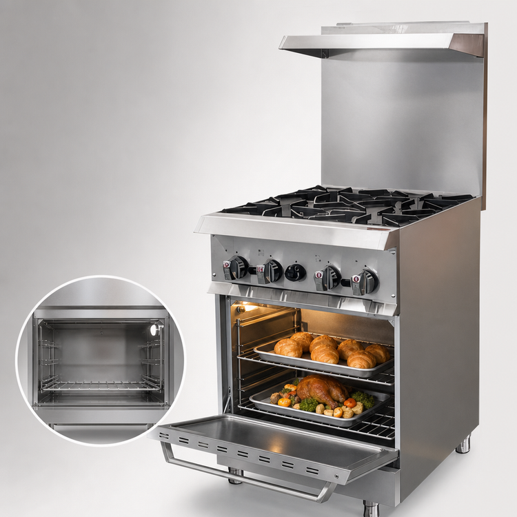 Product image #4 for IKON Cooking 24-Inch Commercial Natural Gas Range with 4 Open Burners, Static Oven, and Backriser