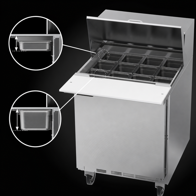 Product image #5 for Beverage-Air 27-Inch One-Section Mega Top Refrigerated Prep Table, 1-Door, 12 1/6-Pan Opening