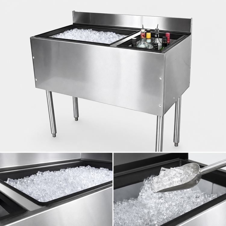 Product image #4 for CHOICE 48-Inch Stainless Steel Underbar Combo Ice Bin/Cocktail Unit with Bottle Well Storage
