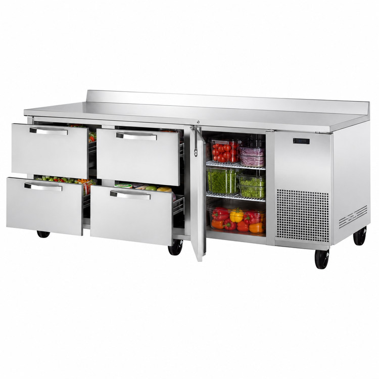 Product image #4 for True SPEC Series Three-Section Stainless Steel Deep Work Top Refrigerator with 1 Door and 4 Drawers