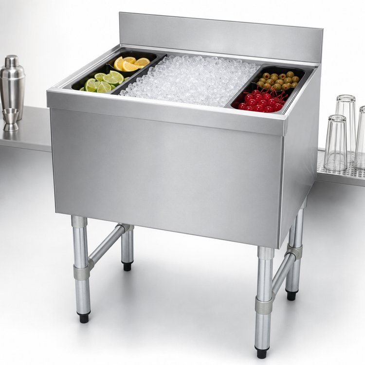 Product image #4 for Advance Tabco Underbar Basics 30-Inch Stainless Steel Cocktail Unit with 16-Inch Deep Ice Bin