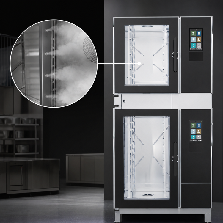 Product image #5 for Blodgett Invoq 61BLE/101BLE-PT Stacked Pass-Through Electric Boilerless Combi Oven Steamer, 17-Pan Capacity