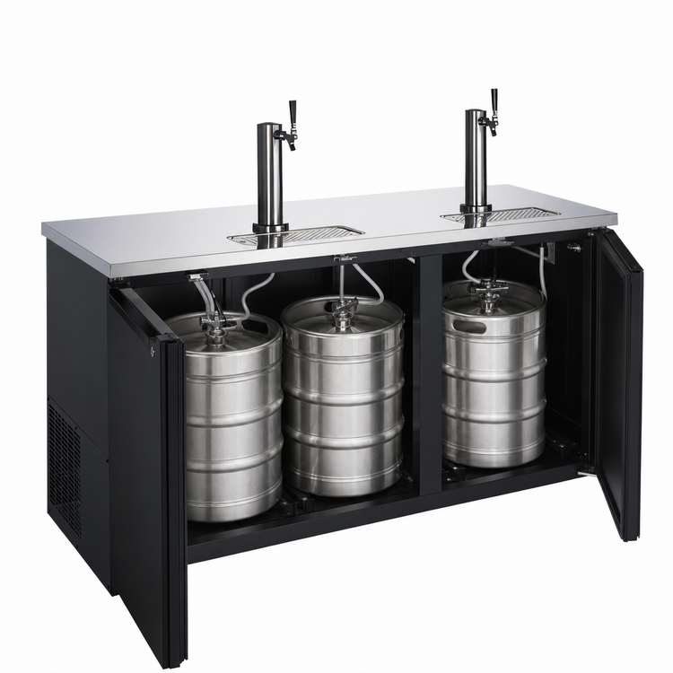 Product image #4 for 69-Inch Two-Section Draft Beer Cooler/Kegerator with 2 Dispensers, 3 Half-Barrel Keg Capacity, Flat Top and Black Exterior