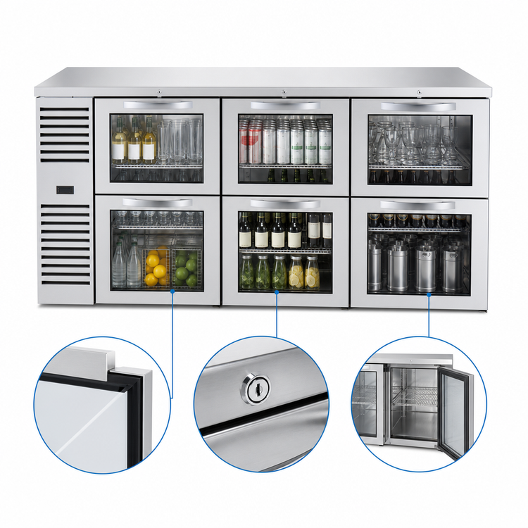Product image #4 for True Premier Bar 84-Inch Three-Section Pass-Thru Refrigerated Back Bar Cooler with 6 Glass Doors