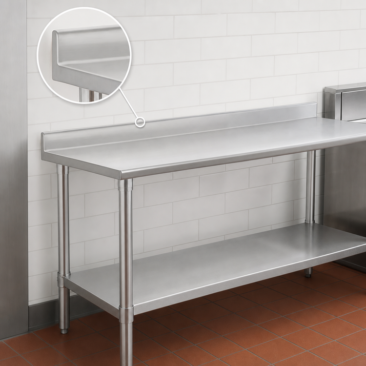 Product image #4 for Eagle Group Budget Series 144-Inch x 24-Inch 430 Stainless Steel Work Table with Backsplash and Undershelf