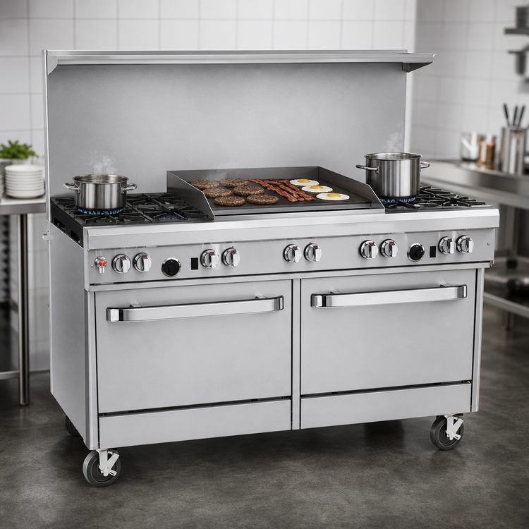 Product image #4 for Southbend Ultimate 60-Inch Gas Restaurant Range with 3 Star/Sauté Front Burners, 3 Rear Non-Clog Burners, 24-Inch Griddle/Broiler, and 2 Cabinets