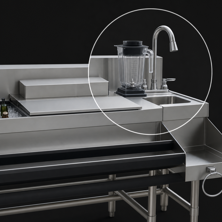 Product image #4 for Spec-Bar CCS-72-1 72 Inch Stainless Steel Underbar Ice Bin/Cocktail Station with Blender Station