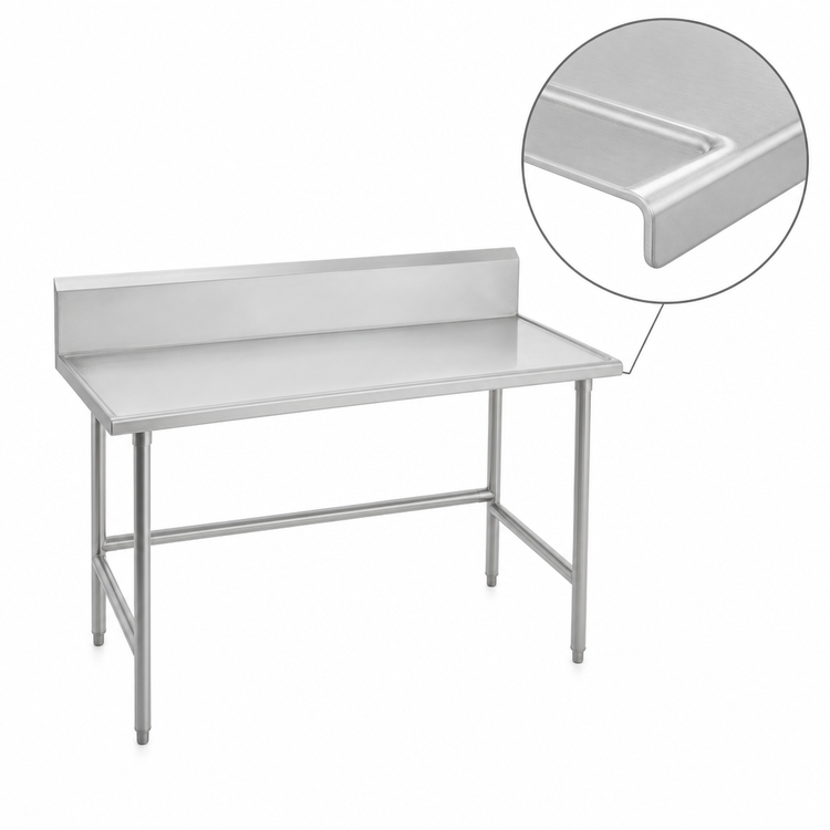 Product image #4 for Advance Tabco TVKS-3612 144-Inch x 36-Inch Stainless Steel Work Table with 10-Inch Backsplash and Open Base
