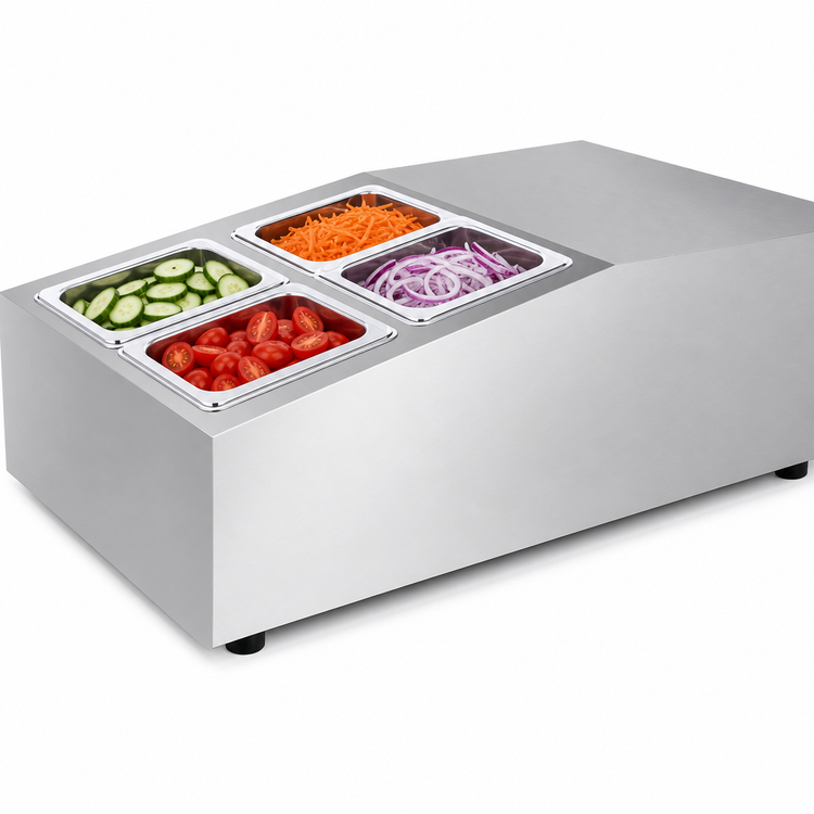 Product image #4 for Countertop Refrigerated Prep Rail Salad Bar Station, 15-Inch Wide, 4 x 1/6 Pan Capacity, Stainless Steel