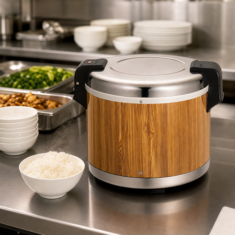 Product image #4 for Commercial Electric Rice Warmer, 30-Cup Capacity, Stainless Steel, Wood Grain Finish