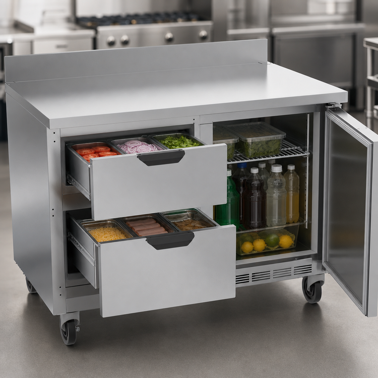 Product image #4 for Beverage-Air 48-Inch 2-Section Worktop Refrigerator with 2 Drawers and 1 Door