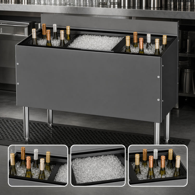 Product image #4 for CHOICE Extra Deep 48-Inch Underbar Combo Ice Bin / Cocktail Unit with Dual Bottle Wells and 10-Circuit Cold Plate