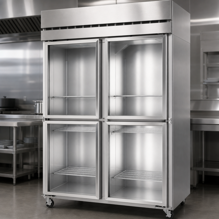 Product image #4 for Steelheart Two-Section Reach-In Freezer with 4 Half-Hinged Glass Doors, 50.37 Cu. Ft., Top-Mounted Self-Contained Refrigeration