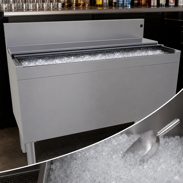 Product image #4 for Glastender Extra Deep Underbar Ice Bin with Sliding Stainless Steel Cover, 42 Inch Wide, 162 lb Capacity