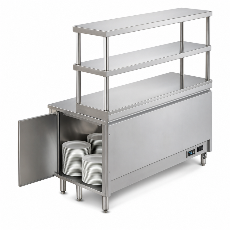 Product image #4 for Randell Modular Chef Service Counter Left Section, 35-1/2 Inch, with Plate Storage Cabinet and Double Overshelf