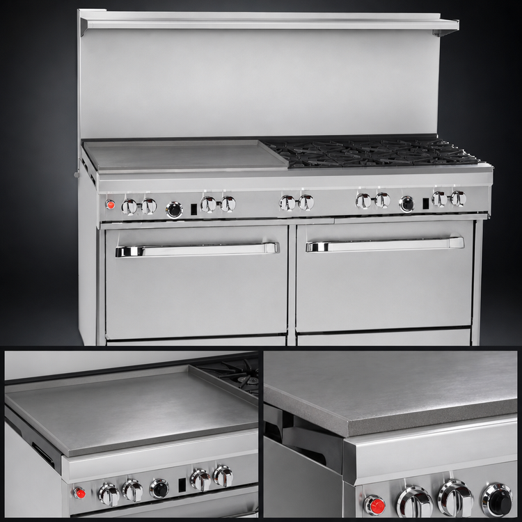Product image #4 for Ultimate 60-Inch Gas Restaurant Range with 48-Inch Griddle, Open Burners, Convection Oven, and Cabinet Base