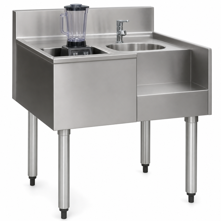Product image #4 for Eagle Group 2200 Series 24 x 24 Inch Freestanding Underbar Sink/Blender Module with Right Sink Bowl, Left Blender Recess, and Liquid Waste Chute