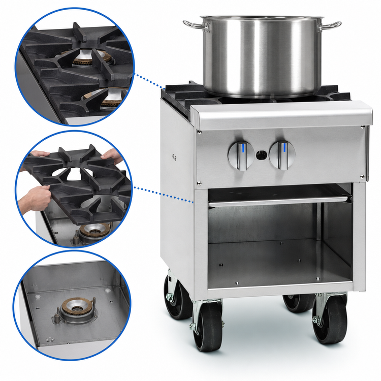 Product image #4 for Imperial 18-Inch Gas Stock Pot Range with (2) 3-Ring Burners, Open Front Cabinet, 180,000 BTU