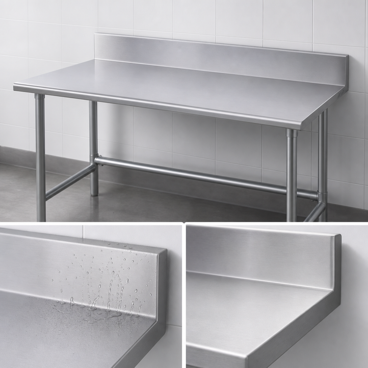 Product image #4 for Advance Tabco 144-Inch x 30-Inch 16-Gauge 304 Stainless Steel Backsplash Work Table