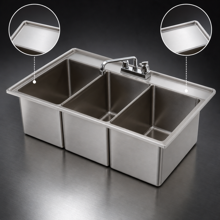 Product image #4 for Klinger's Trading 4-Compartment Drop-In Bar Sink with Dual Drainboards