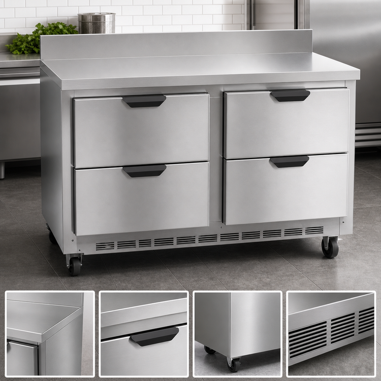 Product image #4 for Beverage-Air WTRD48AHC-4 48-Inch Two-Section Worktop Refrigerator with 4 Drawers
