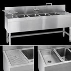 Thumbnail image #4 for Eagle Group Spec-Bar B5.5L-4-19 Four-Compartment Underbar Sink with Left Drainboard, 66W x 19D, Stainless Steel, 8-Inch Backsplash